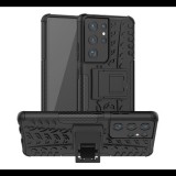 Gigapack Defender műanyag telefonvédő (közepesen ütésálló, szilikon belső, kitámasztó, autógumi minta) FEKETE [Samsung Galaxy S21 Ultra (SM-G998) 5G] (5996591034713) - Telefontok