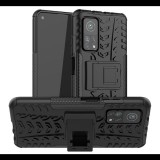 Gigapack Defender műanyag telefonvédő (közepesen ütésálló, szilikon belső, kitámasztó, autógumi minta) FEKETE [Xiaomi Mi 10T Pro 5G] (5996591023120) - Telefontok