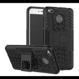 Gigapack Defender műanyag telefonvédő (közepesen ütésálló, szilikon belső, kitámasztó, autógumi minta) FEKETE [Xiaomi Redmi 4X] (5996457705269) - Telefontok
