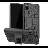 Gigapack Defender műanyag telefonvédő (közepesen ütésálló, szilikon belső, kitámasztó, autógumi minta) FEKETE [Xiaomi Redmi 7A] (5996457898756) - Telefontok