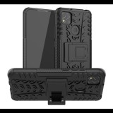 Gigapack Defender műanyag telefonvédő (közepesen ütésálló, szilikon belső, kitámasztó, autógumi minta) FEKETE [Xiaomi Redmi 9C] (5996457997817) - Telefontok