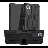Gigapack Defender műanyag telefonvédő (közepesen ütésálló, szilikon belső, kitámasztó, autógumi minta) FEKETE [Xiaomi Redmi Note 10 Pro 4G] (5996591083308) - Telefontok