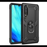 Gigapack Defender műanyag telefonvédő (közepesen ütésálló, szilikon belső, telefontartó gyűrű, beépített fémlemez) FEKETE [Huawei P30] (5996457890484)