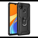 Gigapack Defender műanyag telefonvédő (közepesen ütésálló, szilikon belső, telefontartó gyűrű, beépített fémlemez) FEKETE [Xiaomi Redmi 9C] (5996591011141)