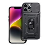 Gigapack Defender műanyag telefonvédő (közepesen ütésálló, szilikon belső, telefontartó gyűrű, kamera védelem) FEKETE Apple iPhone 15 Pro Max