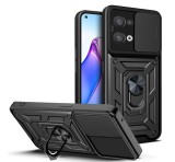 Gigapack Defender műanyag telefonvédő (közepesen ütésálló, szilikon belső, telefontartó gyűrű, kamera védelem) FEKETE Oppo Reno 8