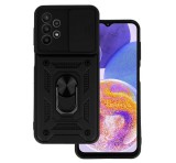 Gigapack Defender műanyag telefonvédő (közepesen ütésálló, szilikon belső, telefontartó gyűrű, kamera védelem) FEKETE Samsung Galaxy A23 5G (SM-A236F)
