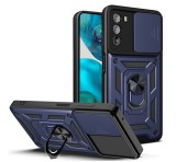 Gigapack Defender műanyag telefonvédő (közepesen ütésálló, szilikon belső, telefontartó gyűrű, kamera védelem) SÖTÉTKÉK Motorola Moto G82 (XT2225), Motorola Moto G52