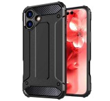 Gigapack Defender műanyag telefonvédő (ütésállóság, légpárnás sarok, szilikon belső, fémhatás) FEKETE Apple iPhone 16 Plus