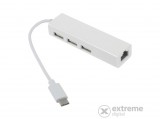 Gigapack Ethernet - Type-C adapter kábel, 3xUSB aljzattal, fehér