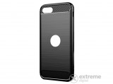 Gigapack gumi/szilikon tok Apple iPhone SE (2020) készülékhez, fekete, szálcsiszolt, karbon mintás, logo kivágás