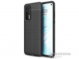Gigapack gumi/szilikon tok Huawei P40 készülékhez, fekete, bőr hatású, varrás mintás