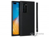 Gigapack gumi/szilikon tok Huawei P40 készülékhez, fekete, valódi bőr bevonat