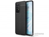 Gigapack gumi/szilikon tok Huawei P40 Pro készülékhez, fekete, bőr hatású, varrás mintás