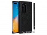Gigapack gumi/szilikon tok Huawei P40 Pro készülékhez, fekete, valódi bőr bevonat