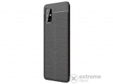 Gigapack gumi/szilikon tok Samsung Galaxy A51 készülékhez, fekete bőr hatású, varrás mintás