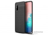 Gigapack gumi/szilikon tok Samsung Galaxy S20 (SM-G980F) készülékhez, fekete, bőr hatású, varrás mintás