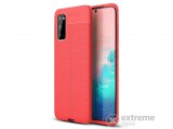 Gigapack gumi/szilikon tok Samsung Galaxy S20 (SM-G980F) készülékhez, piros, bőr hatású, varrás mintás