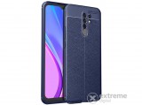 Gigapack gumi/szilikon tok Xiaomi Redmi 9 készülékhez, sötétkék, bőr hatású, varrás mintás