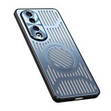 Gigapack Honor 90 5G szilikon védő (közepesen ütésálló, alumínium hátlap, mágneses, kamera védelem, csíkos minta) kék