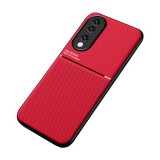 Gigapack Honor 90 5G védő ( keret, közepesen ütésálló, beépített fémlemez, bőr hatású hátlap, csíkos minta) piros