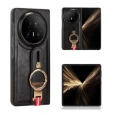 Gigapack Honor Magic V5 műanyag telefonvédő (bőr hatású hátlap, tartógyűrű, kitámasztó) fekete