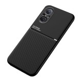 Gigapack Huawei Nova 9 SE műanyag védő (szilikon keret, közepesen ütésálló, bőr hatású hátlap, csíkos minta) fekete