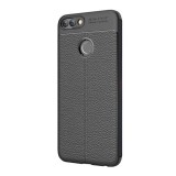 Gigapack Huawei P Smart (2018) Szilikon telefonvédő (bőr hatású, varrás minta, fekete)