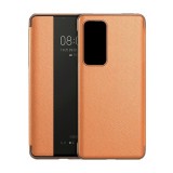 Gigapack Huawei P40 tok álló (aktív Flip, oldalra nyíló, textil minta) barna