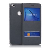 Gigapack Huawei P9 Lite (2017) tok álló (Flip, oldalra nyíló, Dual View Window) sötétszürke