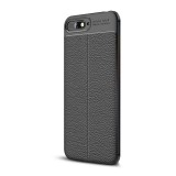 Gigapack Huawei Y6 (2018) Szilikon telefonvédő (bőr hatású, varrás minta, fekete)