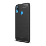 Gigapack Huawei Y7 (2019) Szilikon telefonvédő (légpárnás sarok, szálcsiszolt, karbon minta, fekete)