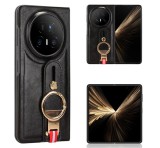 Gigapack Műanyag telefonvédő (bőr hatású hátlap, tartógyűrű, kitámasztó) FEKETE Honor Magic V5