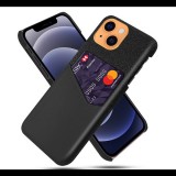 Gigapack Műanyag telefonvédő (közepesen ütésálló, bankkártya tartó, textil bevonat, bőr hatású hátlap) FEKETE [Apple iPhone 13 mini] (5996591101231) - Telefontok