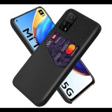 Gigapack Műanyag telefonvédő (közepesen ütésálló, bankkártya tartó, textil bevonat, bőr hatású hátlap) FEKETE [Xiaomi Mi 10T Pro 5G] (5996591014722) - Telefontok