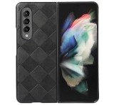 Gigapack Műanyag telefonvédő (közepesen ütésálló, bőr hatású hátlap, 3D négyzet minta, prémium) FEKETE Samsung Galaxy Z Fold3 5G (SM-F926)