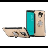 Gigapack Műanyag telefonvédő (szilikon keret, asztali tartó funkció, telefontartó gyűrű, beépített fémlemez, karbon minta) ARANY [Samsung Galaxy J6 (2018) SM-J600F] (5996457814022) - Telefontok