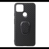 Gigapack Műanyag telefonvédő (szilikon keret, asztali tartó, telefontartó gyűrű, beépített fémlemez, karbon minta) FEKETE [Google Pixel 5] (5996591009155) - Telefontok