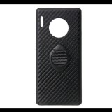 Gigapack Műanyag telefonvédő (szilikon keret, asztali tartó, telefontartó gyűrű, beépített fémlemez, karbon minta) FEKETE [Huawei Mate 30] (5996457923151) - Telefontok