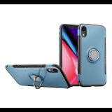 Gigapack Műanyag telefonvédő (szilikon keret, asztali tartó, telefontartó gyűrű, beépített fémlemez, karbon minta) KÉK [Apple iPhone XR 6.1] (5996457811618) - Telefontok