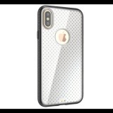 Gigapack Műanyag telefonvédő (szilikon keret, közepesen ütésálló, átlátszó akril hátlap, lyukacsos minta, logo kivágás) FEKETE [Apple iPhone XS 5.8] (5996457727322) - Telefontok
