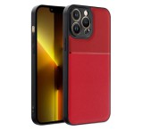 Gigapack Műanyag telefonvédő (szilikon keret, közepesen ütésálló, beépített fémlemez, bőr hatású hátlap, csíkos minta) PIROS Apple iPhone 14 Pro Max