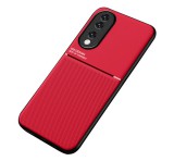 Gigapack Műanyag telefonvédő (szilikon keret, közepesen ütésálló, beépített fémlemez, bőr hatású hátlap, csíkos minta) PIROS Honor 90 5G