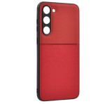 Gigapack Műanyag telefonvédő (szilikon keret, közepesen ütésálló, beépített fémlemez, bőr hatású hátlap, csíkos minta) PIROS Samsung Galaxy S23 Plus (SM-S916)