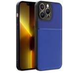 Gigapack Műanyag telefonvédő (szilikon keret, közepesen ütésálló, beépített fémlemez, bőr hatású hátlap, csíkos minta) SÖTÉTKÉK Apple iPhone 14 Pro