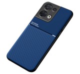 Gigapack Műanyag telefonvédő (szilikon keret, közepesen ütésálló, beépített fémlemez, bőr hatású hátlap, csíkos minta) SÖTÉTKÉK Oppo Reno 8 Pro