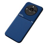 Gigapack Műanyag telefonvédő (szilikon keret, közepesen ütésálló, beépített fémlemez, bőr hatású hátlap, csíkos minta) SÖTÉTKÉK Realme 11 Pro Plus, Realme 11 Pro