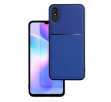 Gigapack Műanyag telefonvédő (szilikon keret, közepesen ütésálló, beépített fémlemez, bőr hatású hátlap, csíkos minta) SÖTÉTKÉK Xiaomi Redmi 9A (Redmi 9 AT)