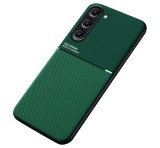 Gigapack Műanyag telefonvédő (szilikon keret, közepesen ütésálló, beépített fémlemez, bőr hatású hátlap, csíkos minta) SÖTÉTZÖLD Samsung Galaxy S23 Plus (SM-S916)