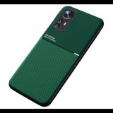 Gigapack Műanyag telefonvédő (szilikon keret, közepesen ütésálló, beépített fémlemez, bőr hatású hátlap, csíkos minta) SÖTÉTZÖLD [Xiaomi 12 Pro] (5996591133096) - Telefontok